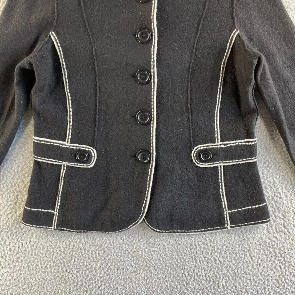 Vintage Talbots Jacket Womens Small Black 100% Merino Wool Coat Military‎ Retro